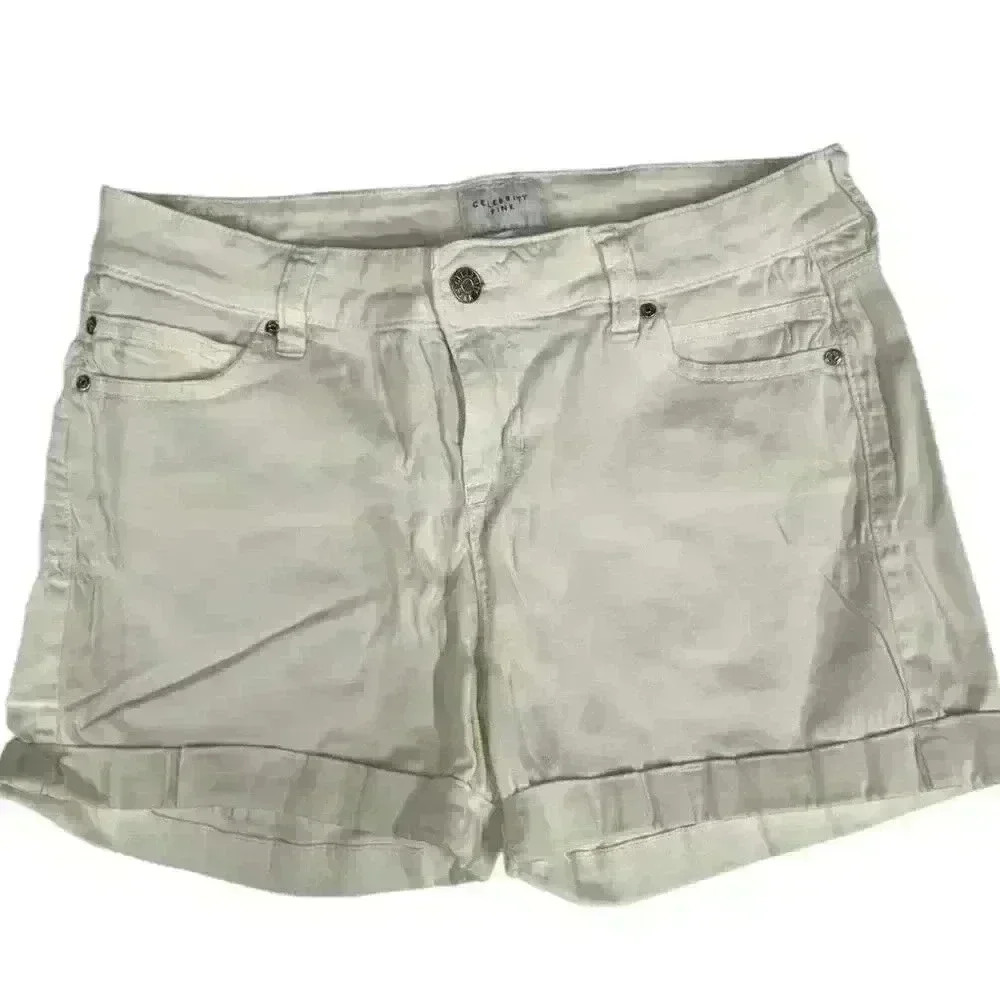 Celebrity Pink Shorts Womens Size 7/28 White Mid Rise Cuffed Coin Pocket Logo